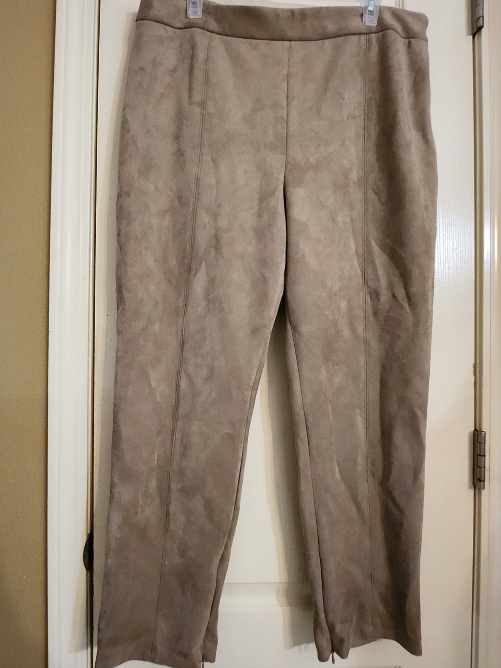 Preston & York Taupe Straight-Leg Suede-Look Pants